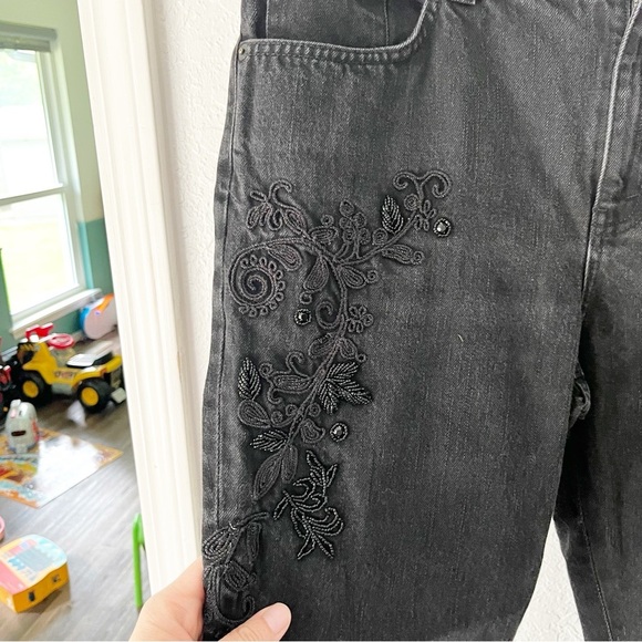 Lauren Jeans Co. Jeans Women's 12P Petite Black Beaded Embroidered - Picture 4 of 8